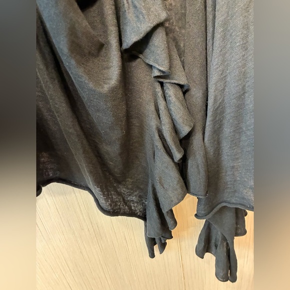 NWT DKNY Black 100% Linen Draped Waterfall Ruffle Cardigan P/S Petite Small - Picture 5 of 5